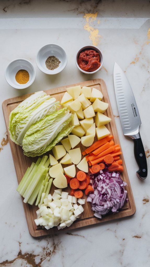 A cohesive setup showing a cutting board