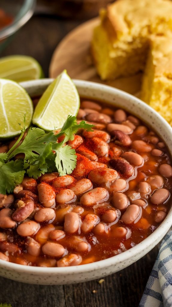 a bowl of perfectly cooked pinto beans with a thick, flavorful broth