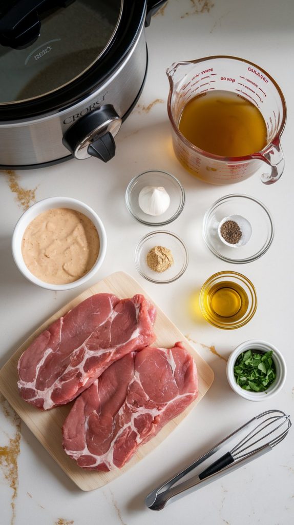 all the ingredients for crockpot pork chops