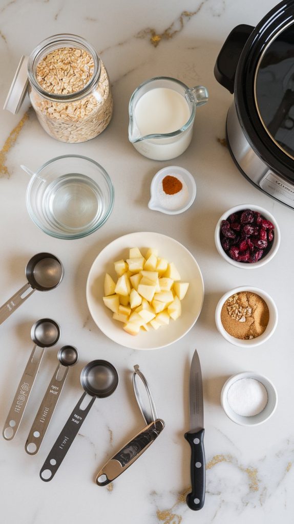 ingredients for cranberry apple crockpot oatmeal