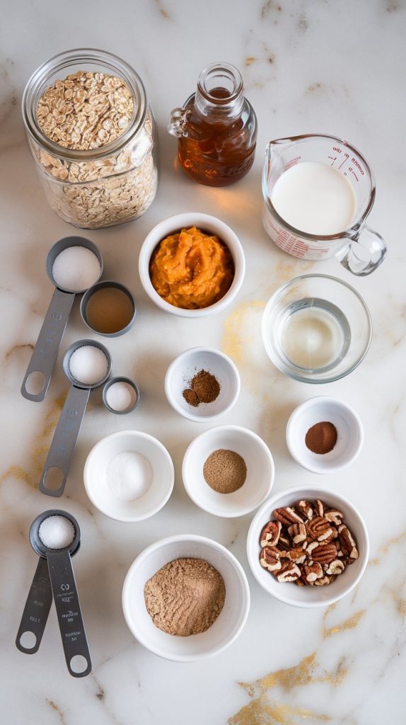 all the ingredients for Pumpkin Spice Crockpot Oatmeal