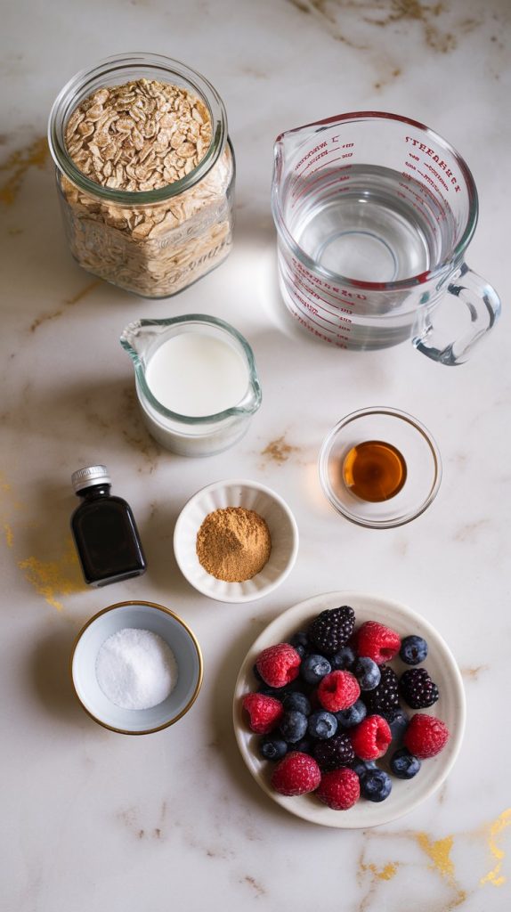 All ingredients for slow cooker steel-cut oatmeal