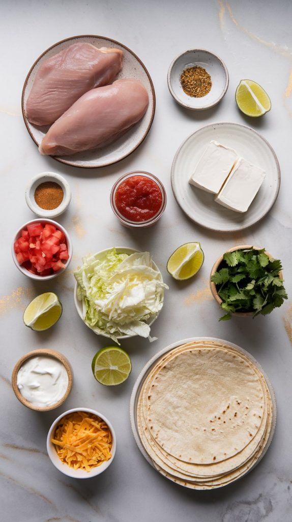 ingredients for creamy crockpot chicken tacos