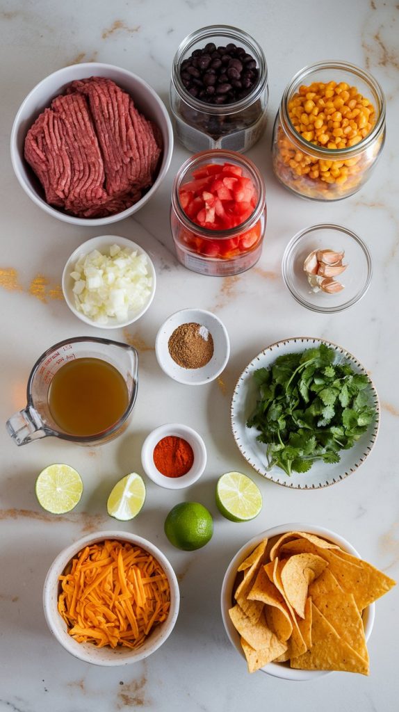 all the ingredients for Mexican ground beef crockpot recipe