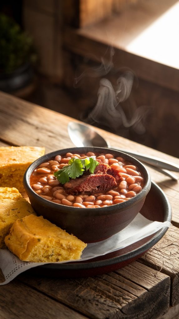 an image of a bowl of pinto beans with smoked meat