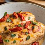 creamy Crockpot Marry Me Chicken served in a white shallow bowl