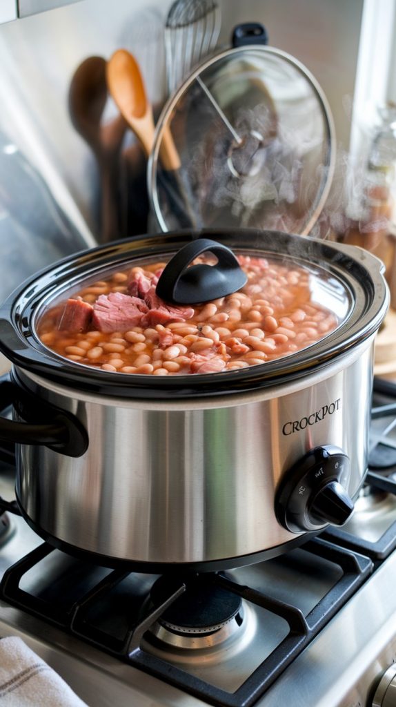 Crockpot cooking ham and beans