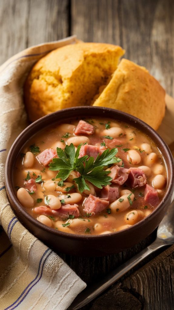 A hearty bowl of ham and beans