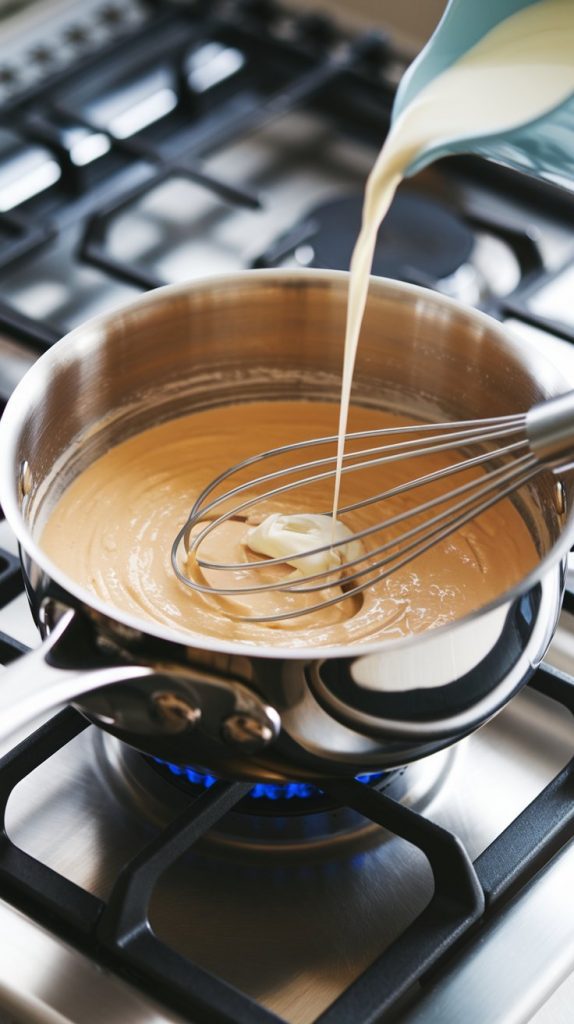 A saucepan on a modern stainless steel gas stove