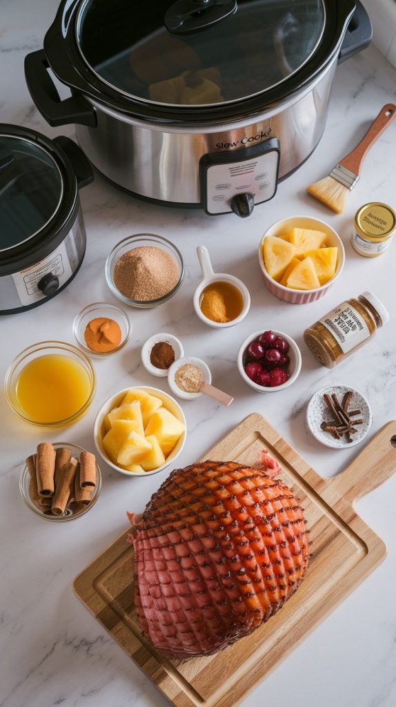 All ingredients listed above, arranged neatly on white marble counters with hints of gold