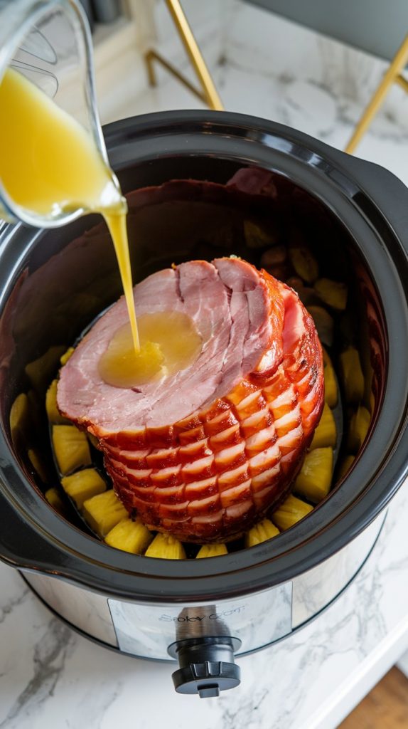 A spiral ham placed inside a slow cooker