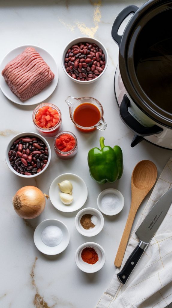 all the ingredients for Crockpot Ground Turkey Chili