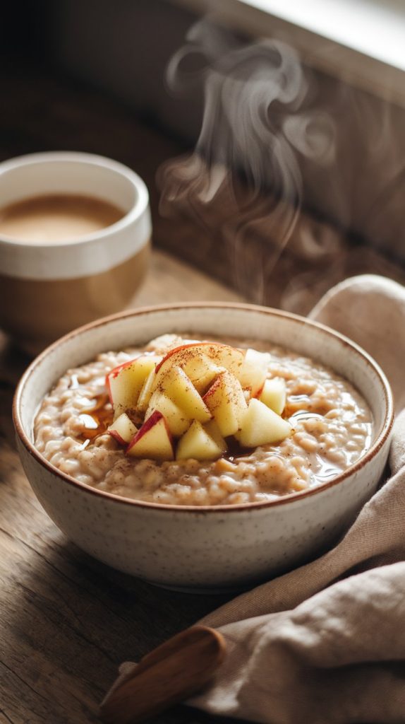 A bowl of steaming hot oatmeal