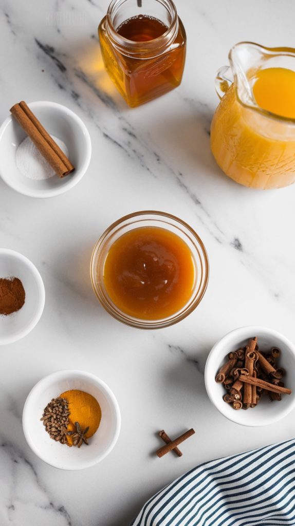 A small glass bowl filled with a glossy honey-brown sugar glaze