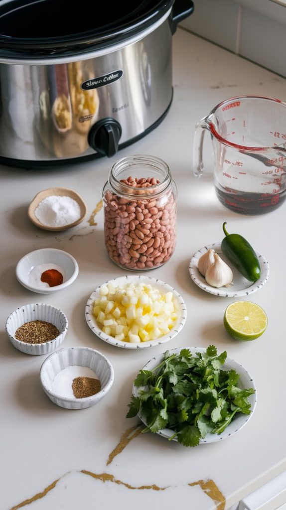 All the ingredients for crockpot pinto beans