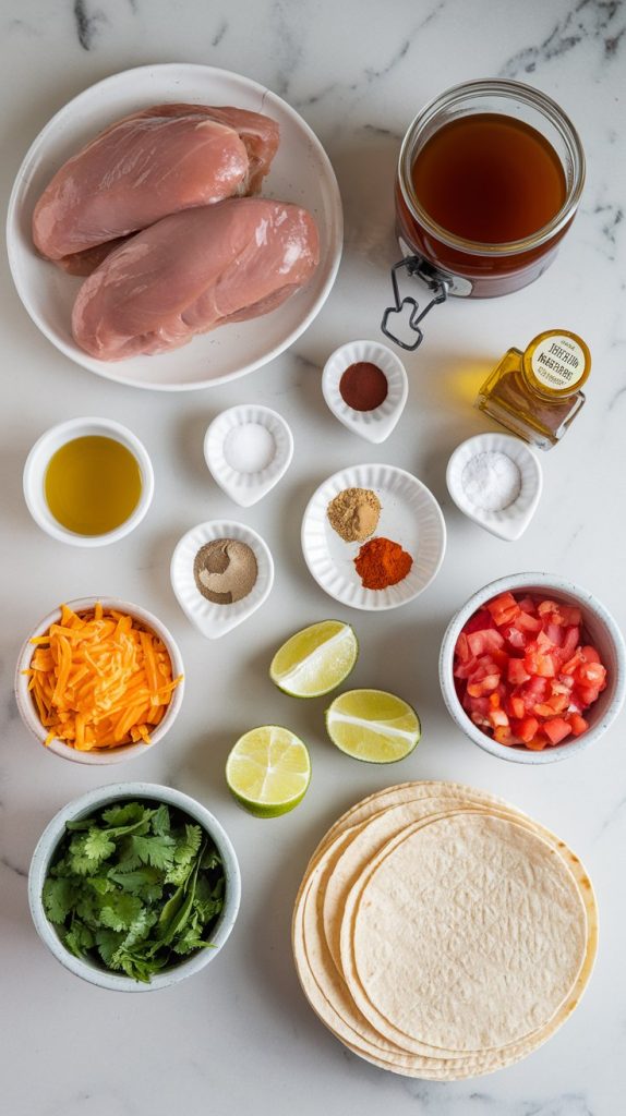 all ingredients for adobo crockpot chicken tacos