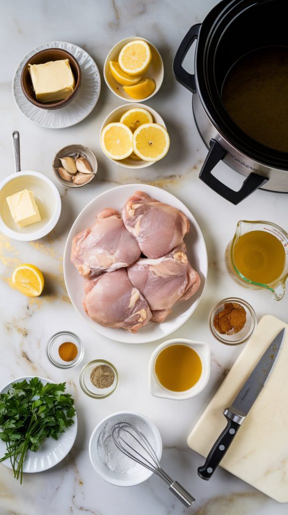 All the ingredients for crockpot lemon pepper chicken