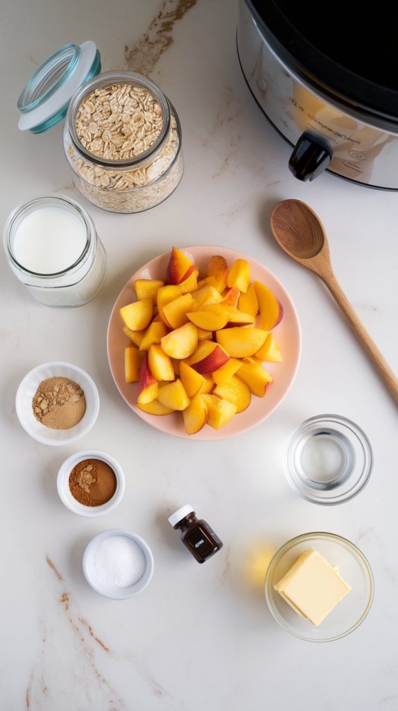 ingredients for slow cooker peach cobbler oatmeal