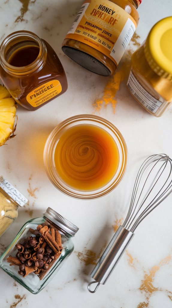 a small mixing bowl with a smooth golden honey glaze