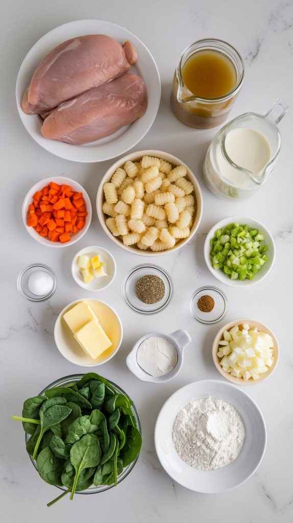 all the ingredients for chicken gnocchi soup