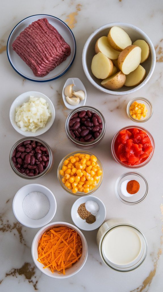 all the ingredients for cowboy casserole