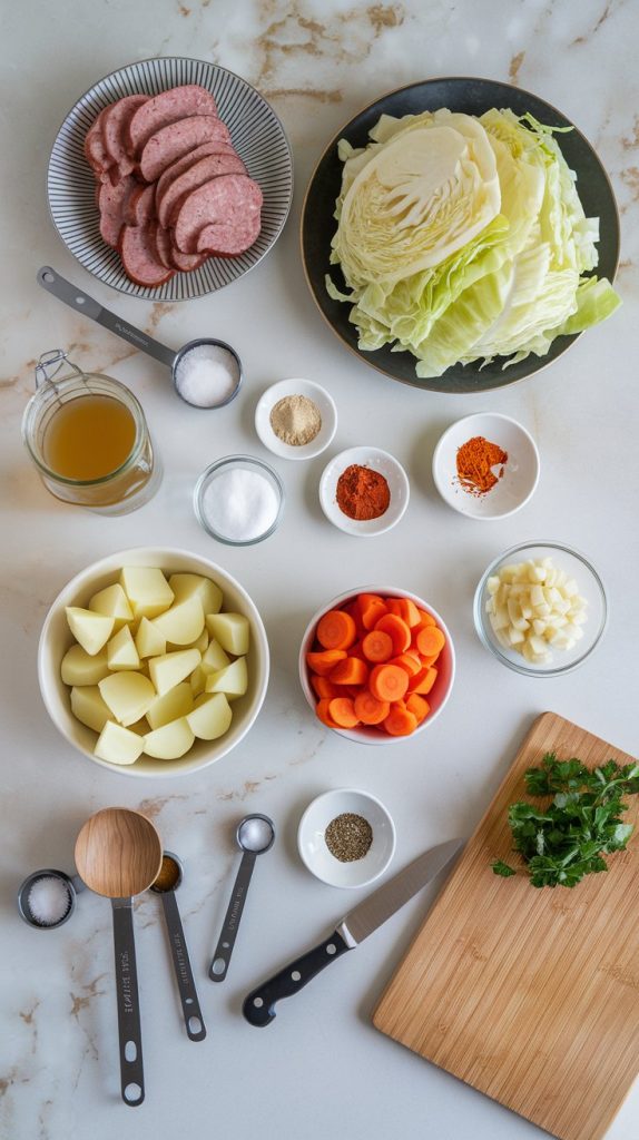 ingredients for Crockpot sausage and cabbage