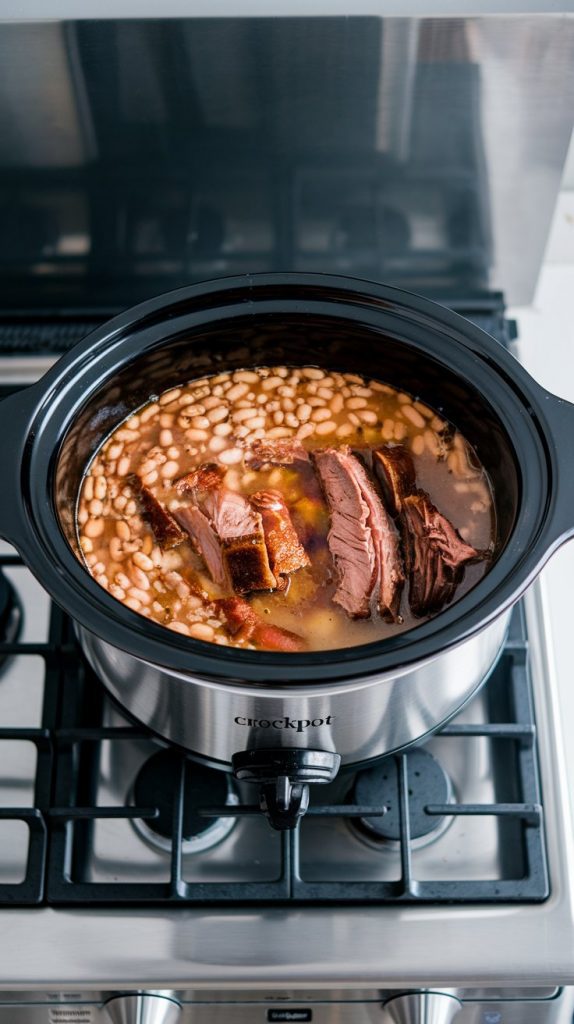 an image of a crockpot halfway through cooking