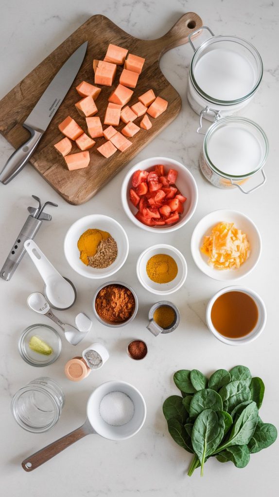 all the ingredients for Crockpot Sweet Potato Curry