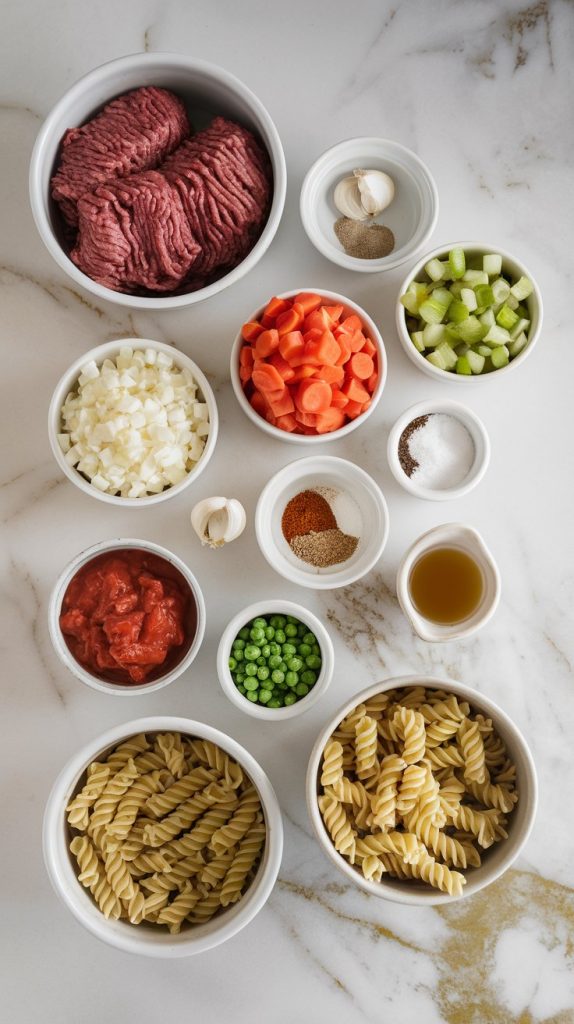 all ingredients for a quick ground beef crockpot recipe