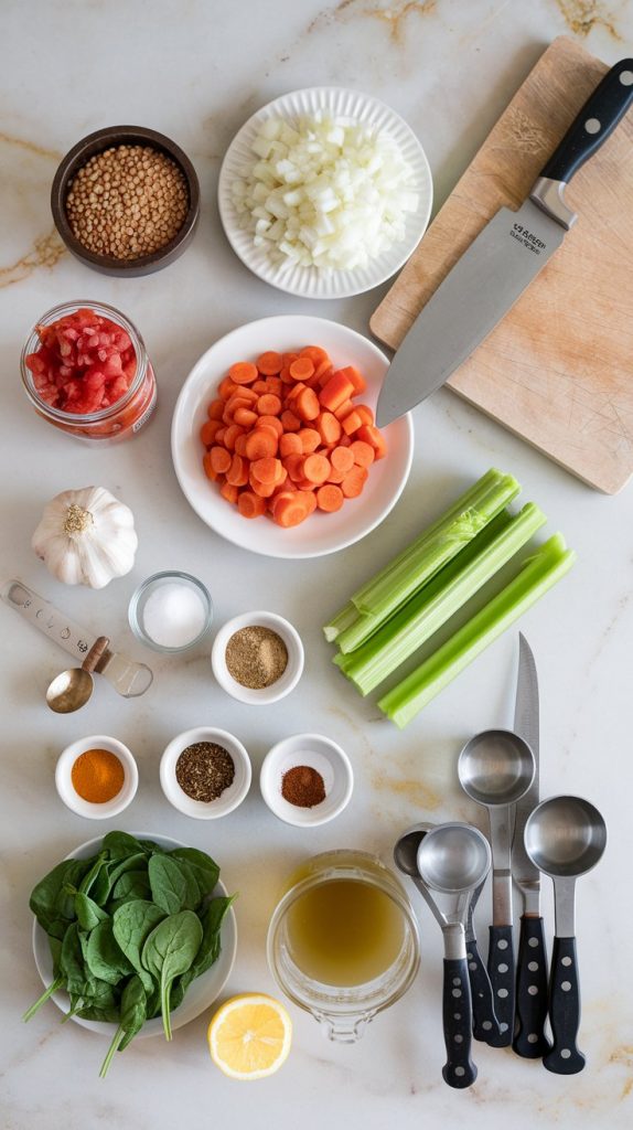 all ingredients for crockpot lentil soup