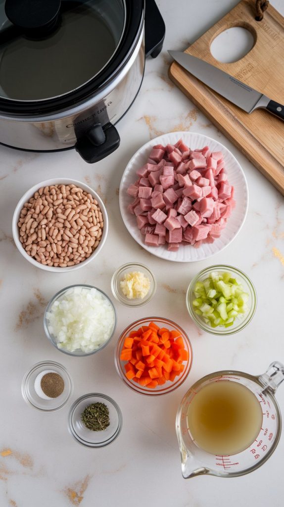 all ingredients for crockpot ham and beans