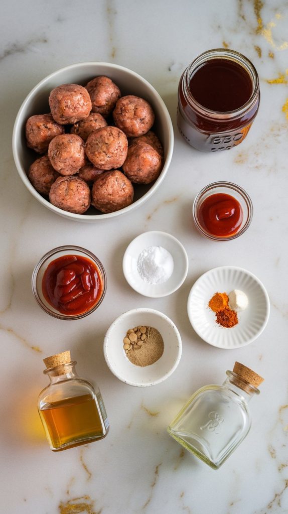 all ingredients for honey BBQ meatballs