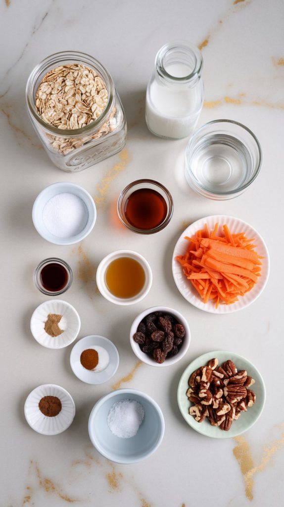 all ingredients for slow cooker carrot cake oatmeal