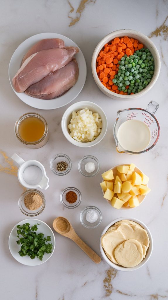 all ingredients for slow cooker chicken pot pie