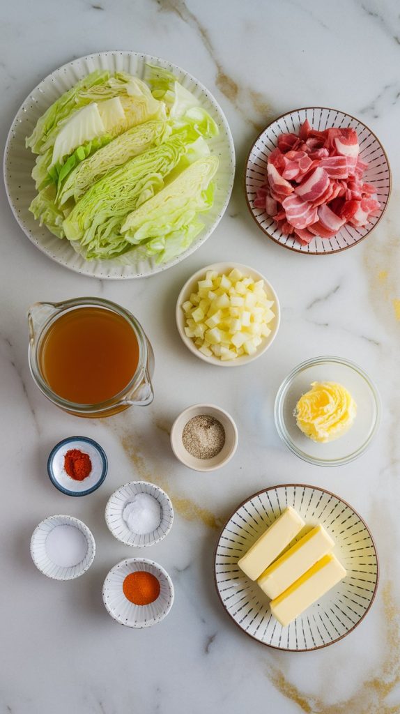 all ingredients for smothered cabbage