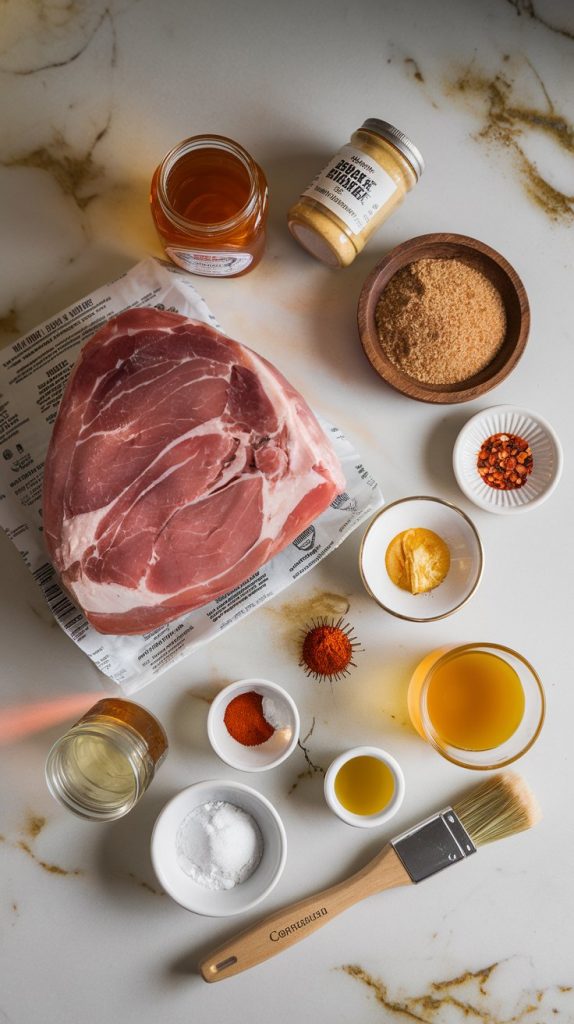 all the ingredients for a Sweet and Spicy Crockpot Ham