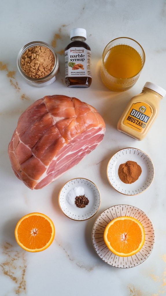 all the ingredients for Maple Brown Sugar Crockpot Ham