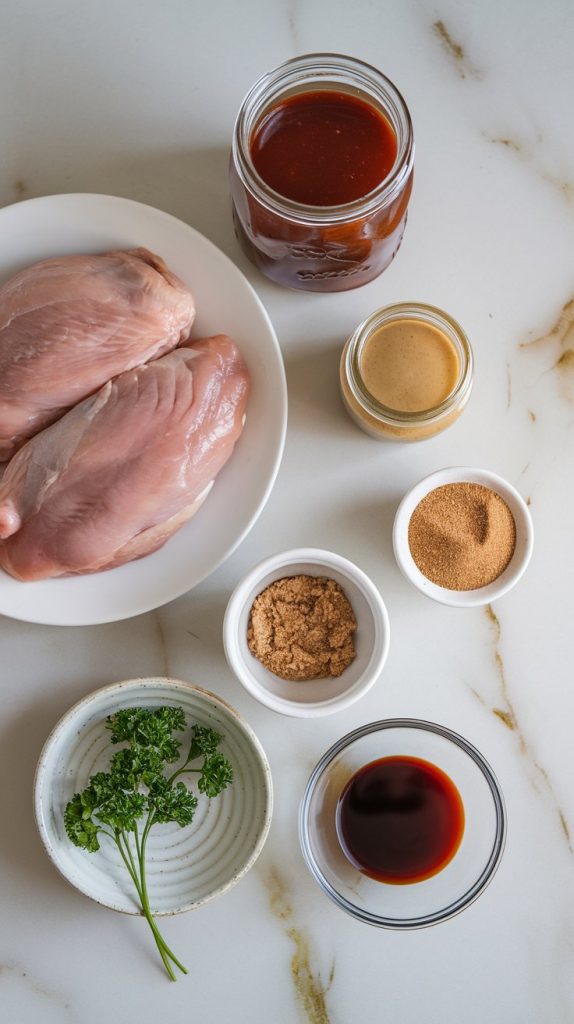 all ingredients for Sweet Baby Ray’s Crockpot Chicken