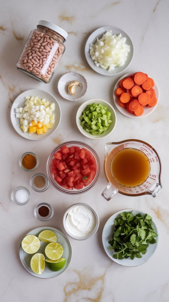 all the ingredients for Crockpot Pinto Bean Soup