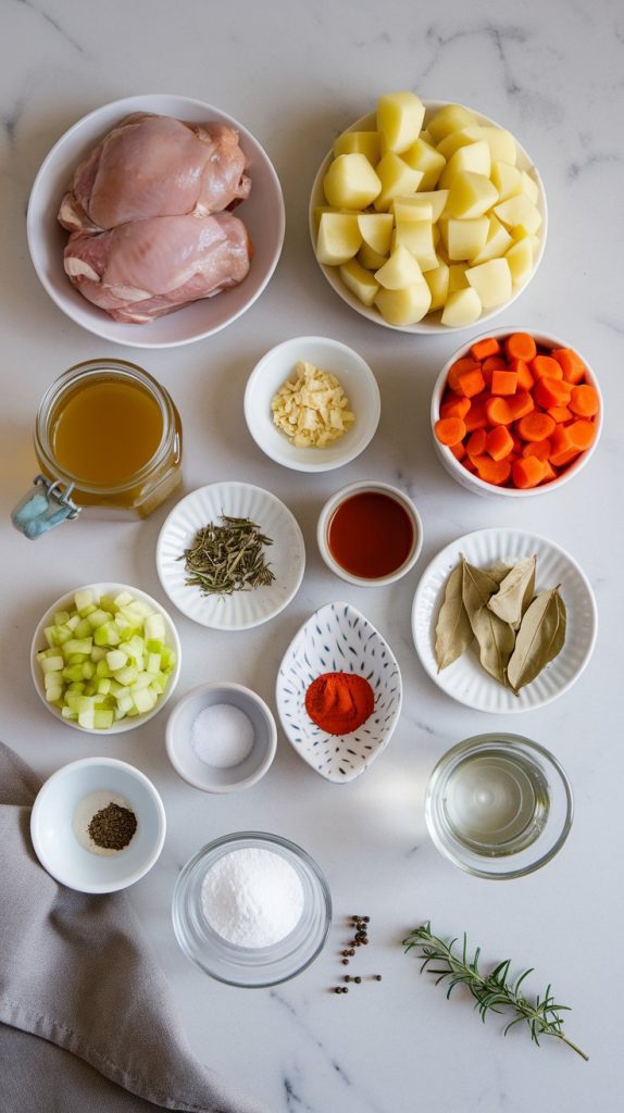 all the ingredients for slow cooker chicken stew