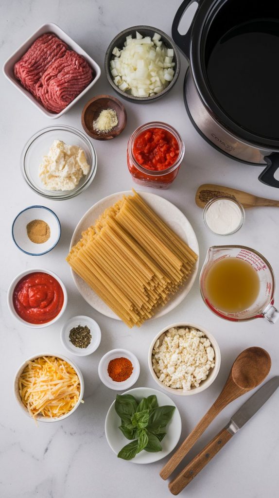 all ingredients for crockpot lasagna soup