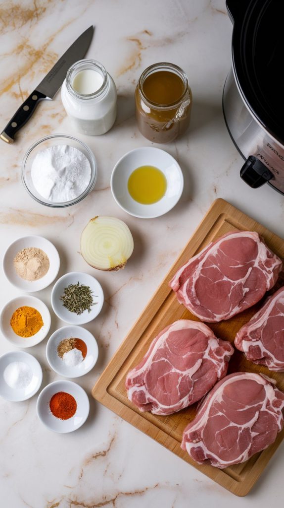 all the ingredients laid out on a white marble counter with hints of gold