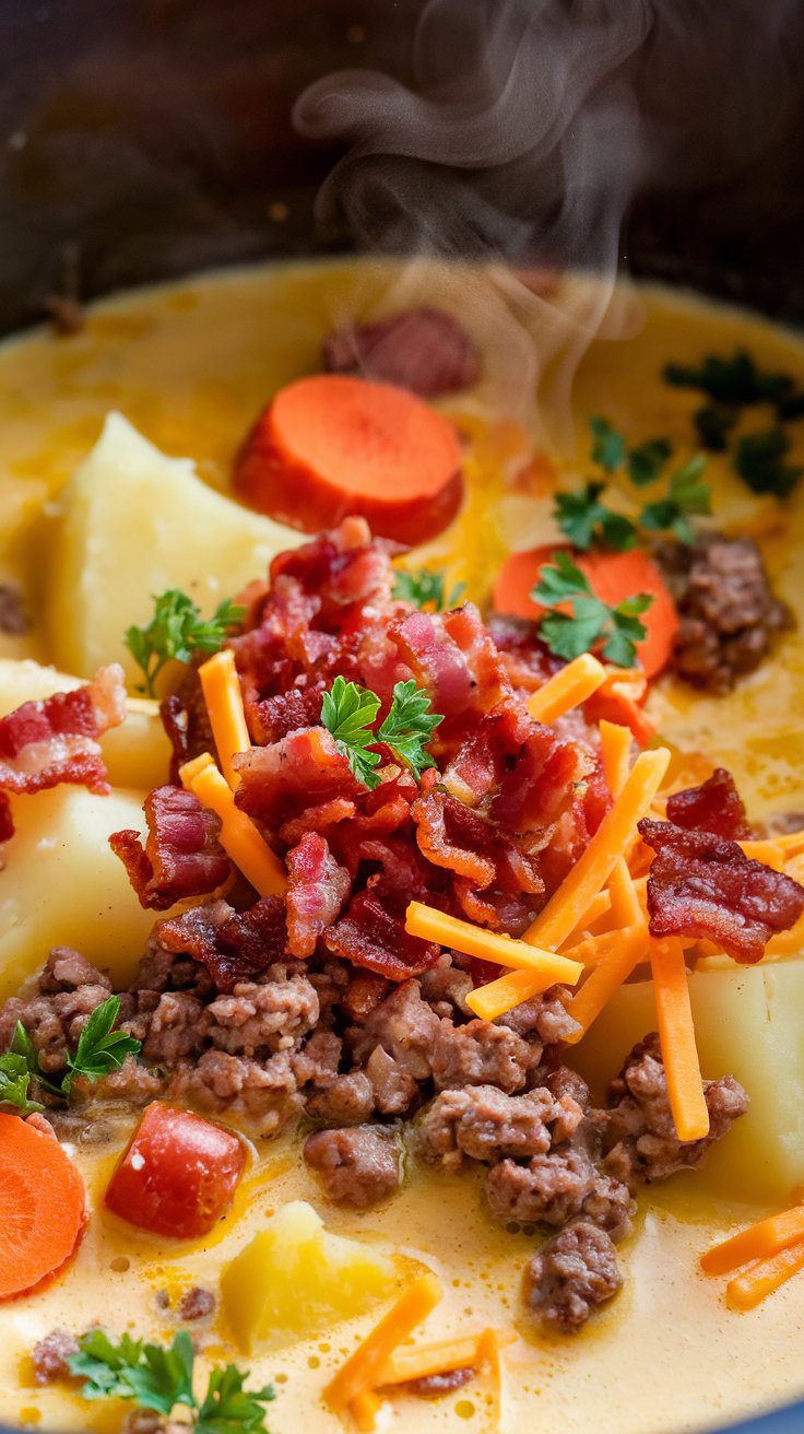 Warm and Cozy Crockpot Cheeseburger Soup