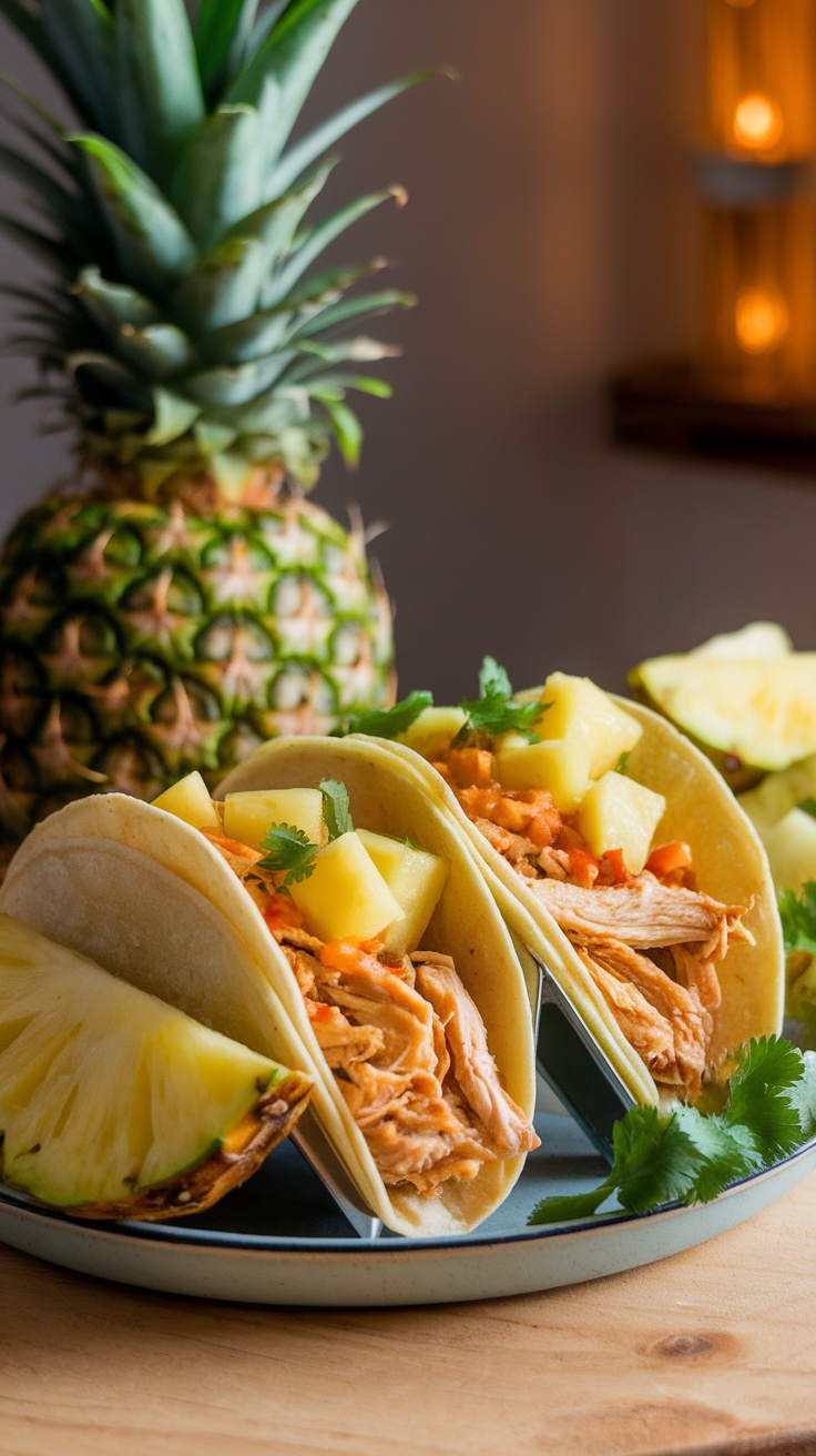 Crockpot chicken tacos with pineapple and fresh cilantro