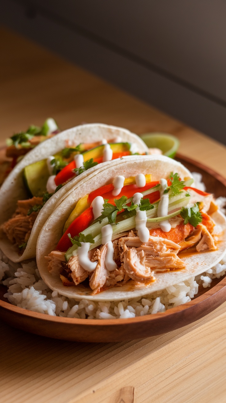 Healthy Crockpot Chicken Tacos with fresh vegetables on a plate