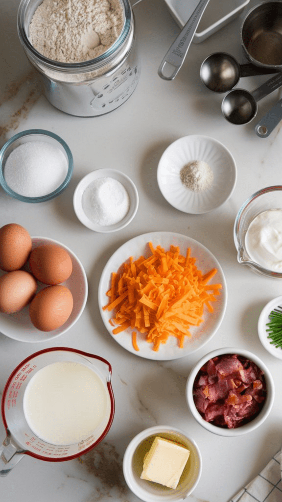 all the ingredients needed to make slow cooker bacon and cheese bread