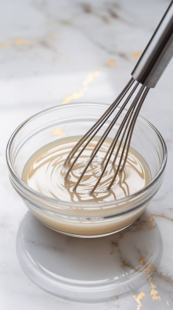 A small bowl with cornstarch and water being whisked