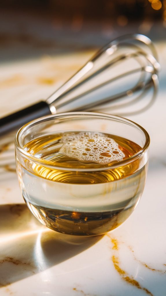 A small glass bowl with yeast blooming in warm water and honey, showing a foamy, bubbly surface