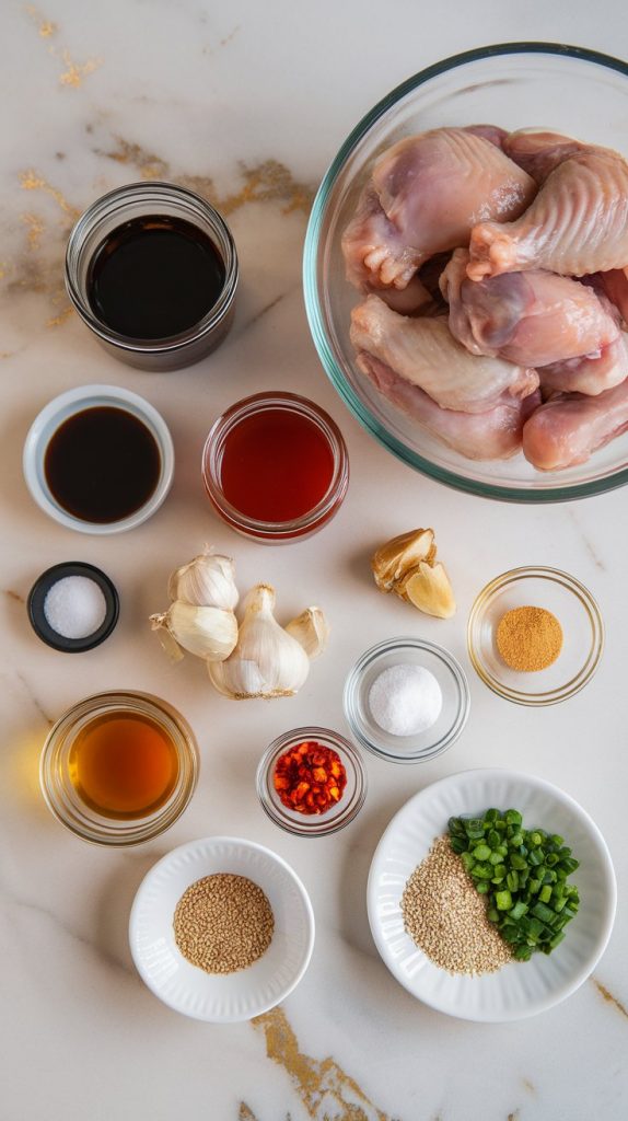 all ingredients for honey garlic chicken wings