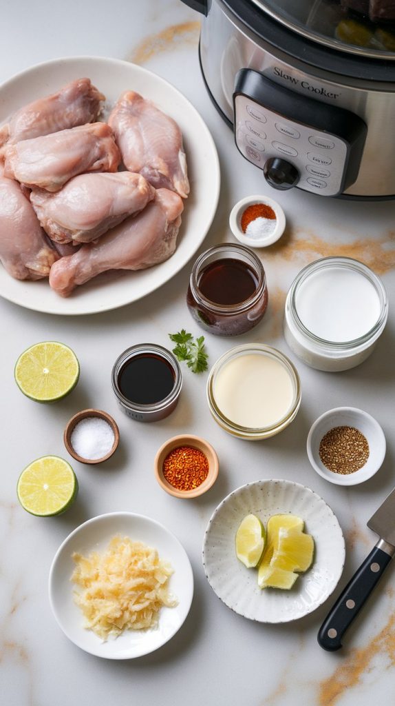 all ingredients for Slow Cooker Thai Peanut Chicken Wings